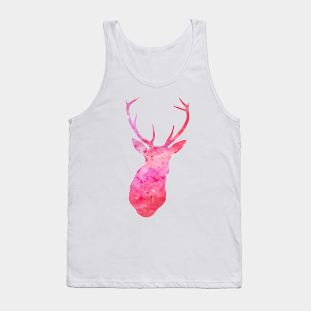 Pink Deer Watercolor Portrait Tank Top by Miao Miao Design